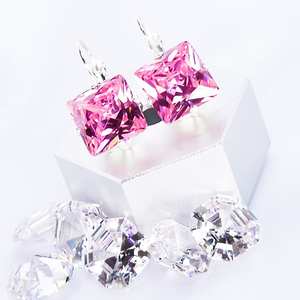 Pendientes de circón cuadrado de princesa Rosa AAAAA 12mm circón facetado elegante joyería hecha a mano regalo para ella accesorios de moda - Product Image 4
