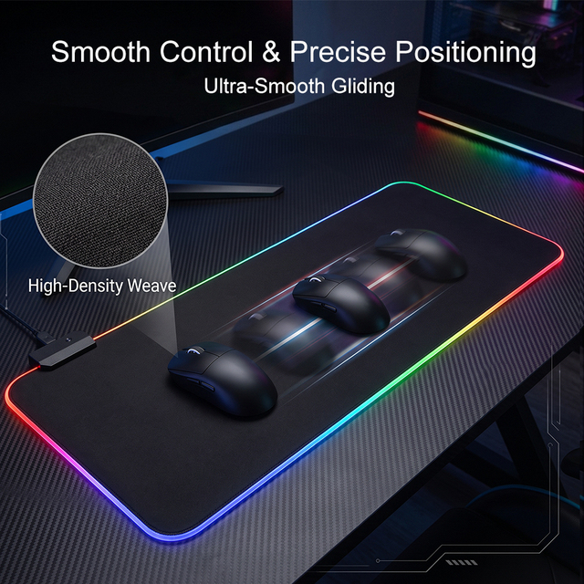 Portable Rollable RGB Lighted Waterproof Extended Soft Mouse Pad with USB Plug and Play for Gaming or Office