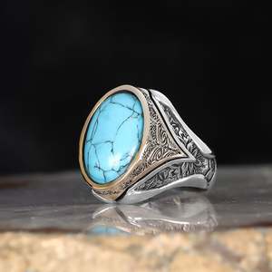 Azuris – bague de style ottoman en argent Sterling 925 pour hommes, avec pierre naturelle, Agate Yamen, bijoux fins, Turquie, VALKH1773, haute qualité - Product Image 2