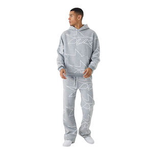 Nuevo Diseño de Invierno, Conjunto de Chándal de 2 Piezas para Hombre, de Forro Polar, con Estampado Personalizado, 100% Algodón Ecológico, Pantalones Deportivos Acampanados y Sudadera con Capucha, Venta al por Mayor - Product Image 4