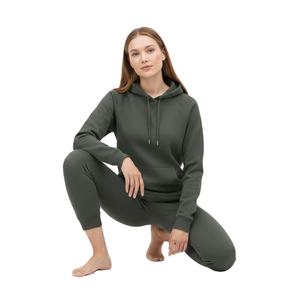Sweat à capuche noir ébène uni pour femme, coupe ajustée, qualité supérieure, en molleton, style streetwear, coton haute densité - Product Image 1