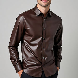 เสื้อเชิ๊ตหนังผู้ชายคอปกแบบเปิดลงระบายอากาศได้ดีมีกระเป๋าคู่และหนังวัว - Product Image 1