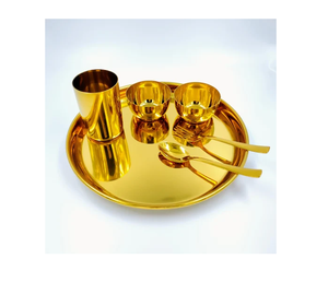 Elegante Juego de Platos Thali de Acero Inoxidable con Acabado Real y Opulento Recubrimiento PVD Dorado, Juego de Comedor de Primera Calidad para Ocasiones Festivas - Product Image 1