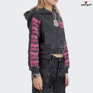 Sweat-shirt à capuche à manches courtes pour femmes en tricot imprimé avec logo personnalisé-Sweat-shirt à manches longues - Product Image 2