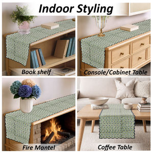 Camino de Mesa Personalizable Bordado a Mano con Estampado Floral en Bloque 100% Algodón Puro Verde Albahaca Decoración para el Hogar, Hotel y Bodas - Product Image 6