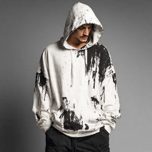 ชุดวอร์มฤดูหนาวทรงหลวมสไตล์ Acid Wash สำหรับผู้ชาย เสื้อฮู้ดดี้แบบสวมหัว ไหล่ตก กางเกงวอร์มทรงจ็อกเกอร์แบบมีซิป ผ้าหนา - Product Image 3