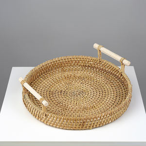 Venta al por mayor de bandejas redondas de bambú de Vietnam bandeja de servicio respetuosa con el medio ambiente con estilo de ratán hecho a mano para la decoración del hogar-SR2058 - Product Image 3