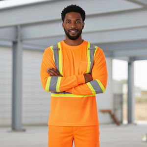 Hi-Vis Men Safety <b>Orange</b> Fluorescent Polyester <b>T</b>-<b>Shirt</b> ANSI Class 2 Custom Printed Logo LED Flash Waterproof Breathable - Product Image 3
