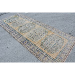 Alfombra de lana turca Vintage patrón de retazos beige y verde clásico 44X111 pies alfombra de sala de estar con respaldo de látex tamaño 9x12 - Product Image 4