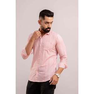 Chemise en coton rayée rose pour homme, manches longues, col montant, coupe ample, taille XL, saison automne-été-printemps, imprimé numérique, flanelle - Product Image 1