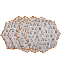 Set de table moderne traditionnel de luxe antidérapant en coton lavable à rayures florales |   Tapis à bords festonnés imprimé à la main pour la maison