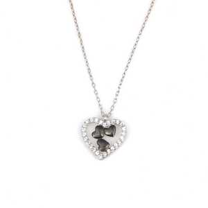 Collar de Plata de Ley 925 con Detalle de Corazón Negro Adornado con Piedras, Regalo para Cualquier Ocasión - Product Image 2