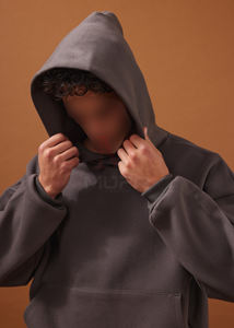 Veste à capuche pour homme 100% coton avec fermeture éclair, motif solide et teint uni, avec poche et col à capuche - Product Image 2