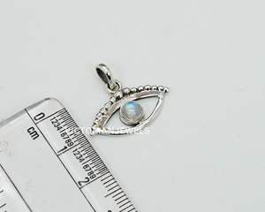 Pendentif en argent sterling massif 925 blanc arc-en-ciel pierre de lune style oeil mois de juin pierre de naissance - Product Image 5