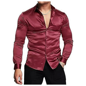 Venta caliente Camisas de seda de moda para hombres Tops con botones de manga larga Elegante Casual Streetwear Blusa Camisas de satén para hombres - Product Image 4