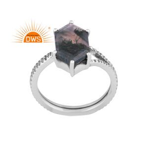 Nouvellement Design oxydé en argent Sterling naturel vert mousse Agate pierres précieuses empilable anneau bijoux personnalisés pour les femmes cadeau pour elle - Product Image 1