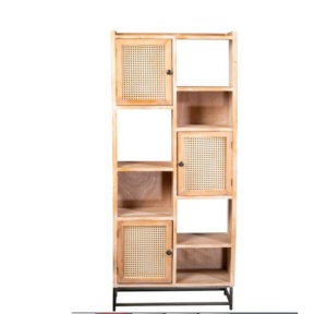 Estantería de mimbre de madera de mango sólido de gama alta moderna, pata de hierro, vitrina de Puerta ajustada de bastón sólido para el hogar, oficina, sala de estar - Product Image 1