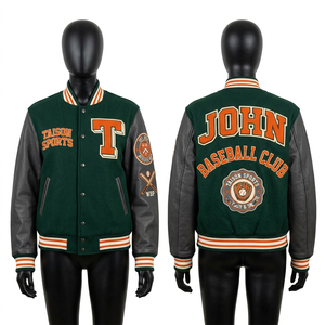 Veste de baseball pour femmes, corps en laine, manches en cuir, panneaux contrastés marron, broderie chenille, logo personnalisé pour vestes pour femmes - Product Image 5