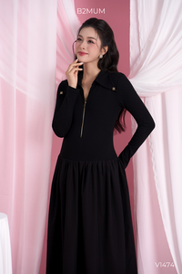 Robe de maternité B2 MUM V1474, écologique, respirante, en spandex/polyester, jupe évasée, tissu coupe-vent, fermeture éclair sur la poitrine, col en V - Product Image 4