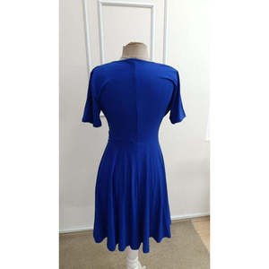 Women's Short-Sleeved Wrap-Neck Short <b>Viscose</b> <b>Dress</b> with Front Buckle Detail, 33125 - Saks Blue - Product Image 5