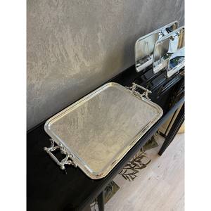 Plateau de service rectangulaire de luxe en gros, matériau en laiton de haute qualité, plaqué argent, écologique, durable, passe au lave-vaisselle - Product Image 1