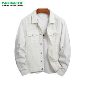 Veste en jean blanche déchirée pour homme, style streetwear urbain, vêtement d'extérieur de haute qualité - Product Image 1