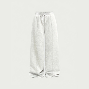 Top Selling Custom <b>Men's</b> Wide Leg Grey Sweatpants Front Pleat Seam Heather Grey Loose Fit <b>Pants</b> <b>White</b> Drawstring Wholesale OEM - Product Image 1