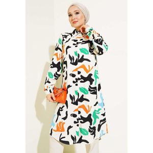 Mixed Pattern Hidden Button Shirt <b>Stone</b> - Product Image 1