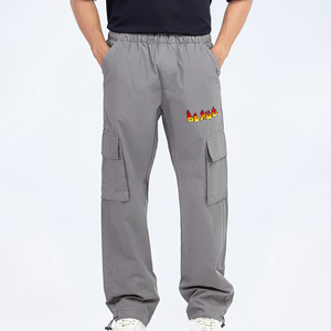 High Quality 100% Cotton Men's Sweatpants Custom DTF Printed Logo Solid <b>Grey</b> Color 6 pockets Baggy Streetwear Men's Sweatpants - Product Image 1