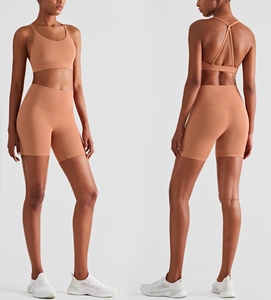 ชุด2ชิ้นบราและกางเกงขาสั้นด้านหลังสวยใหม่ชุดเล่นโยคะสำหรับผู้หญิงชุดออกกำลังกายสุดเซ็กซี่ชุดวิ่งกางเกงขาสั้น - Product Image 4