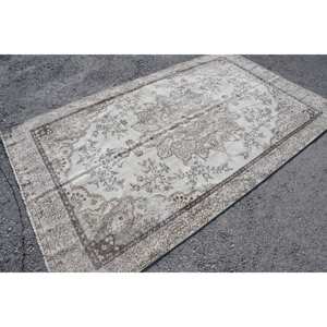 Tapis Vintage en Laine Fait à la Main 5.3X8.9 pieds Grande Surface Rectangle Beige Marron Patchwork Motif 10mm Latex pour Couloir Chambre Décor - Product Image 2