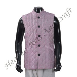 Chaqueta de algodón para hombre de otoño e invierno, Abrigo acolchado con estampado de bloques a mano, decoración de botones florales, acabado transpirable - Product Image 4