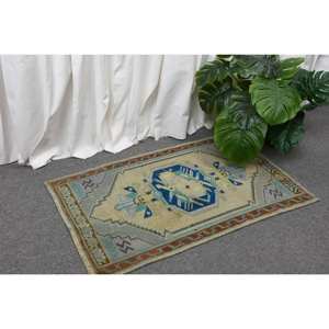 Vintage 1.6x2.6ft Bleu Beige Turc Laine Tapis Classique Grande Surface Rectangle Abstrait Motif Couloir Motif Latex Chambre Tapis - Product Image 3