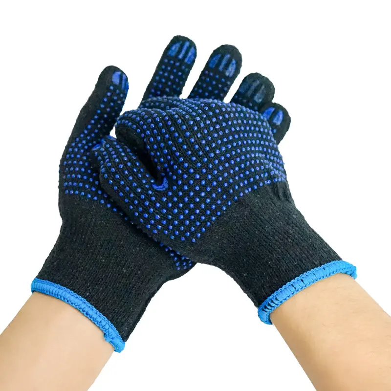 Prix bon marché Gants à pois bleus Manutention Construction Main Protéger Sécurité PVC Gants de travail en coton tricoté à pois