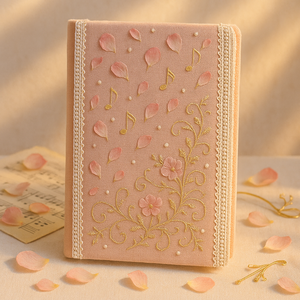 Labon tăng màu hồng thêu máy tính xách tay A5 âm nhạc chủ đề vải Tạp Chí với ren cạnh ngọc trai và vàng chi tiết cho món quà lãng mạn - Product Image 1