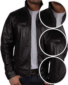 Chemise pour homme en cuir d'agneau souple de style classique, en cuir véritable noir, coupe ajustée, élégante et confortable, à manches longues. - Product Image 4