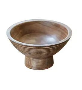 Bol de service pour la maison, cuisine, fruits, salades, chips, trempette/polyvalent/fait à la main/bois de manguier sculpté/petit bol surélevé/lot de 1 - Product Image 1