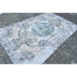 พรมตุรกีขนาด 5.4x8.7 ฟุต พรมโบราณขนาดใหญ่ พรมขนสัตว์สีเขียวลายอิคัต - Product Image 2