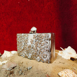 Silver Tone Mother of Pearl <b>Clutch</b> with Floral Vine Metalwork Luxury Evening <b>Bag</b> for Bridal Wedding Party gift her - Product Image 3