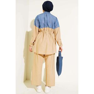 เดนิมแต่งอุโมงค์ติดกระดุมชุด2ชิ้นสีเบจ - Product Image 1