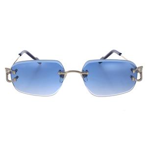 Luxury rimless blue gradient <b>sunglasses</b> with silver metal temples and <b>square</b> lens design <b>for</b> <b>men</b> and women - Product Image 1