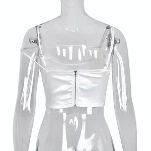 เสื้อกล้ามผ้าไหมสไตล์วินเทจลำลอง สายเดี่ยว ระบายอากาศได้ดี ผ้าซาตินถักทอ ไซส์ XS แต่งลูกไม้ด้านหน้าและลายพิมพ์ - Product Image 6