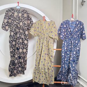 Maxi vestido de algodón con estampado de mezcla Floral 2025 para mujer, vestido largo étnico de manga acampanada con cordón en la cintura, traje de playa de verano - Product Image 1