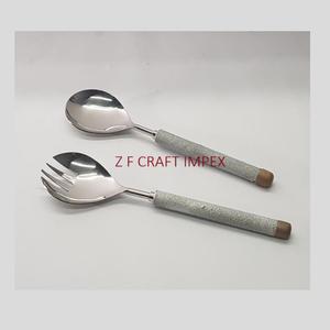Mango de junta de madera de hormigón, cucharas para servir ensaladas de acero inoxidable chapadas en plata, nuevas herramientas de diseño de tendencia, servidores de ensaladas - Product Image 1