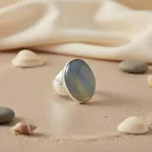 แหวนเงินแท้ 925 ประดับด้วยพลอยชาลเซโดนีทรงรี ดีไซน์หรูหรา สำหรับผู้หญิง - Product Image 3