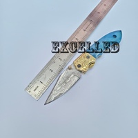 Couteau pliant sous verrouillage OEM de haute qualité en acier Damas avec manche en os de chameau coloré, fait main, pour poche, bricolage, utilitaire et camping