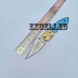 Navaja Plegable de Alta Calidad OEM con Hoja de Acero de Damasco y Mango de Hueso de Camello de Colores, Hecha a Mano, para Bolsillo, Manualidades, Camping - Product Image 6