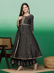 Elegantes Kurtis Rama de Algodón Puro, Estilo Anarkali, Salwar Kameez con Bordado, Última Moda Étnica, Trajes Palazzo de Verano - Product Image 2