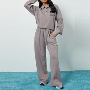 Survêtement pour femmes avec manches longues, design de haute qualité avec logo personnalisable, col rabattu lavé / fermeture à boutons - Product Image 1