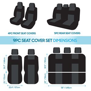 <strong>Car</strong> Covers Full <strong>Set</strong> in Charcoal on Black Front and Rear Split Bench for <strong>Cars</strong>, Easy to Install Cover <strong>Set</strong> - Product Image 2